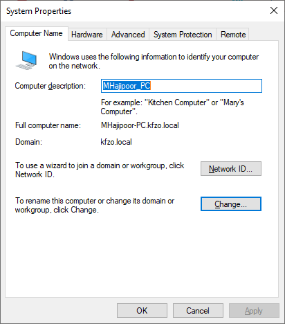 پنجره System Properties